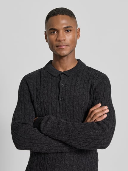 Lindbergh Strickpullover aus Leinen-Mix mit Polokragen Dunkelgrau 3