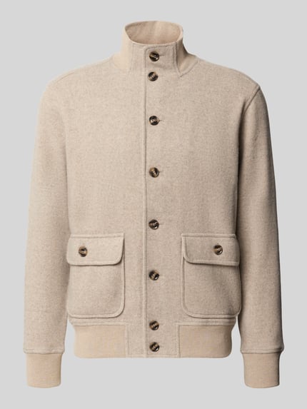 RAGMAN Strickjacke aus Wolle mit Stehkragen Taupe 2