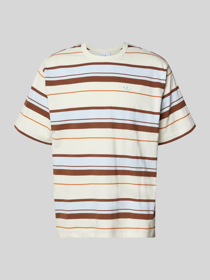 Produktfoto, Regular-Fit T-Shirt aus reiner Baumwolle Modell 'KX1267' von adidas Originals, cremefarben mit braunen und blauen Streifen, Herren T-Shirt