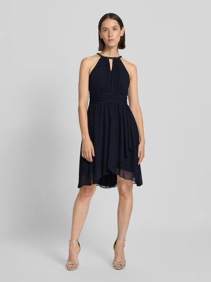 Jake*s Cocktail Knielanges Cocktailkleid mit Ziersteinbesatz Marine Melange 1