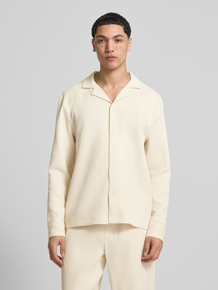 REVIEW regular fit overhemd met lange mouwen in plissé-look Ecru - 4