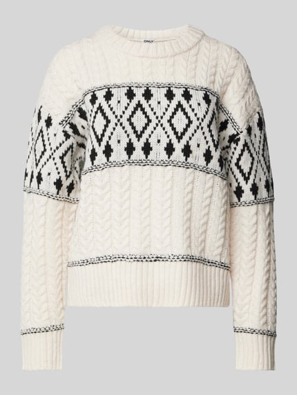 ONLY Regular Fit Strickpullover mit gerippten Abschlüssen Modell 'MARENT' Beige Melange 2