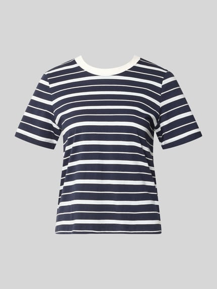 Productfoto, Regular Fit T-Shirt aus reiner Baumwolle van s.Oliver RED LABEL, all-over streepjespatroon, jersey, label patch, ronde hals, korte mouw