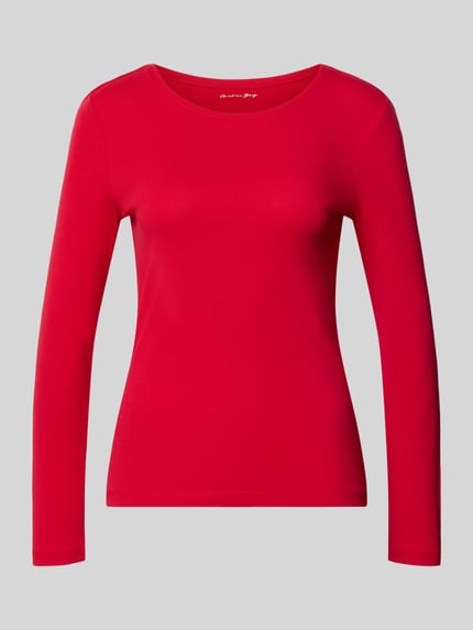 Produktfoto, Slim Fit Longsleeve aus reiner Baumwolle von Christian Berg Woman in Rot, taillierte Passform, Rundhalsausschnitt, Damenmode