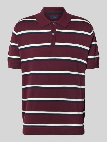 Produktfoto, Regular Fit Poloshirt mit Polokragen von Christian Berg Men, reine Baumwolle, weinrot mit weißen und dunkelblauen Streifen