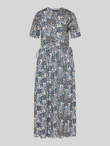 Produktfoto, Tailliertes Freizeitkleid aus reiner Baumwolle Modell 'FASCINO' von Weekend Max Mara, Optik:Allover-Muster, Midi-Länge, Rundhals, Raffung, Kurzarm, Saum gerade, Material: Reine Baumwolle
