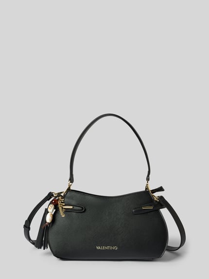 Produktfoto, Umhängetasche mit Label-Detail Modell 'NIVALIS RE' von Valentino Bags, schwarze Farbe, goldene Akzente, Damen Umhängetasche.