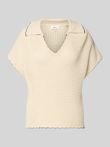 Produktfoto, Regular Fit Pullunder mit Polokragen von s.Oliver RED LABEL in Unifarbe Beige, Baumwoll-Mix, Stricktextur, überschnittene Schultern