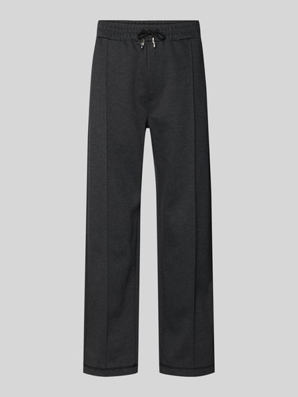 Produktfoto, Regular Fit Sweatpants aus Baumwoll-Mix Modell 'DINETO' von HUGO in dunklem Uni mit Label Patch, Bügelfalten und Tunnelzug-Bund
