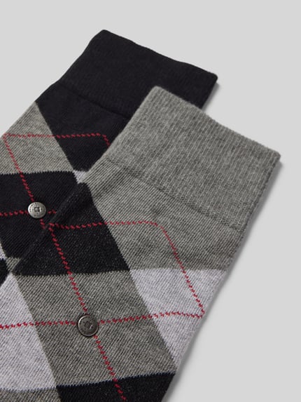 Burlington Sokken met labelapplicatie in een set van 2 paar, model 'Everyday Argyle' Lichtgrijs - 2