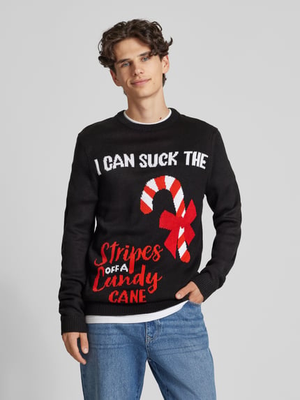 ONLY & SONS Weihnachtspullover mit gerippten Abschlüssen Modell 'XMAS' Black 4
