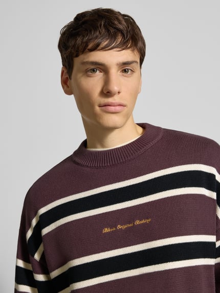 BLKVIS Strickpullover mit Streifenmuster und Label-Stitching Pflaume 3
