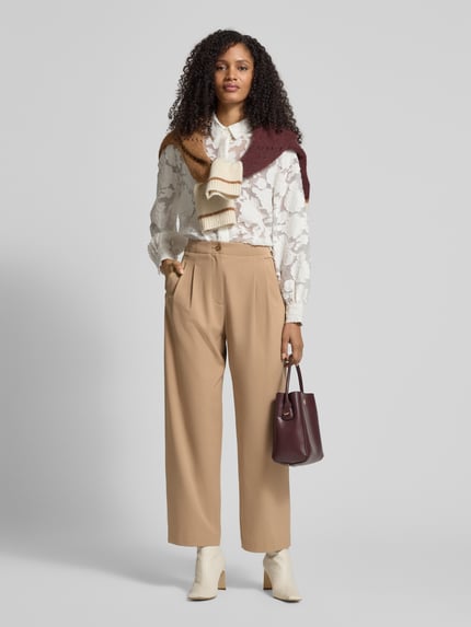 Jake*s Collection Stoffen broek met wijde pijpen en paspelzakken aan de achterkant Hazelnoot - 1