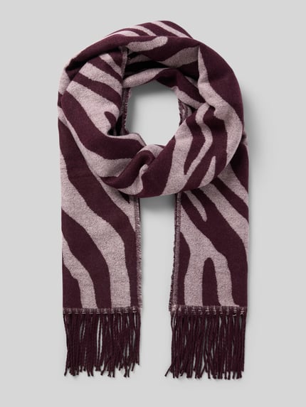 Produktfoto, Schal mit Fransenabschluss von PIECES in Beerentönen mit Animal Print, Strickstruktur, Allover-Muster und Fransenapplikation