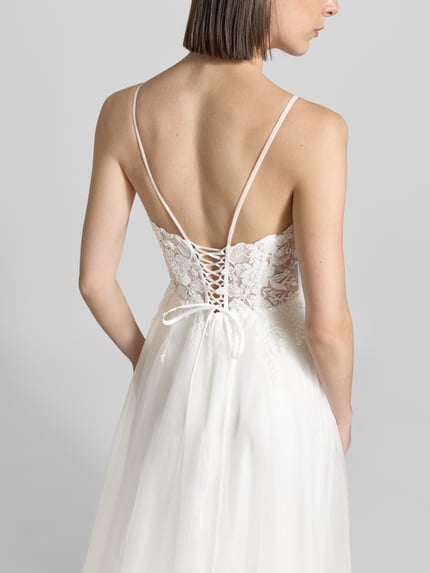 LUXUAR FASHION maxi-jurk met stitchings en vetersluiting aan de achterkant Offwhite - 6