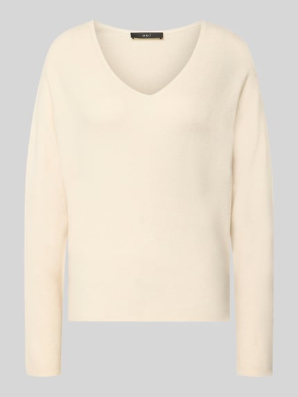 Produktfoto, Strickpullover aus Viskose-Mix Modell 'FREYJA' von Oui in Creme, gerade Passform, V-Ausschnitt, glatte Textur