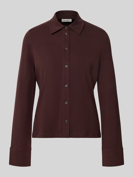 Produktfoto, regular fit sport-shirt met lange mouwen van katoenmix in donkerbruin, gladde textuur, Regular Fit Sport-Langarmshirt aus Baumwoll-Mix van Marc O'Polo, Dames Sport-Langarmshirt