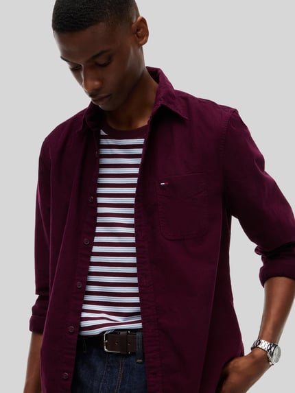 Tommy Jeans Regular Fit Freizeithemd aus reiner Baumwolle  Bordeaux 3
