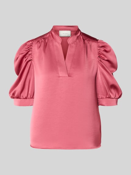 Produktfoto, Blusenshirt mit Puffärmeln Modell 'Roella' von Neo Noir, satynowy materiał, prosty krój, serafinowy kołnierz, różowy kolor