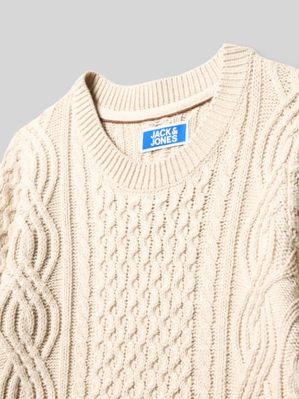 JACK & JONES Regular fit gebreide pullover met structuurmotief, model 'Sean' Ecru - 2
