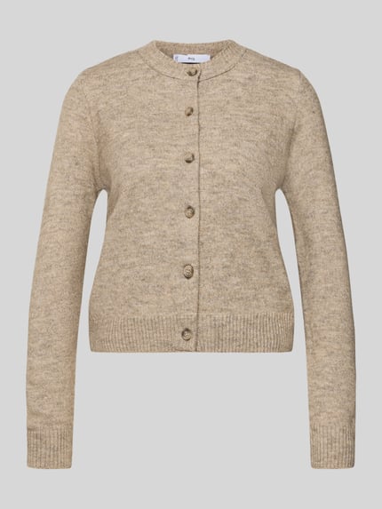 Produktfoto, Regular Fit Cardigan mit Woll-Anteil Modell 'Nekka' von Mango in Beige, Rundhalsausschnitt, Knopfleiste, elastische Abschlüsse