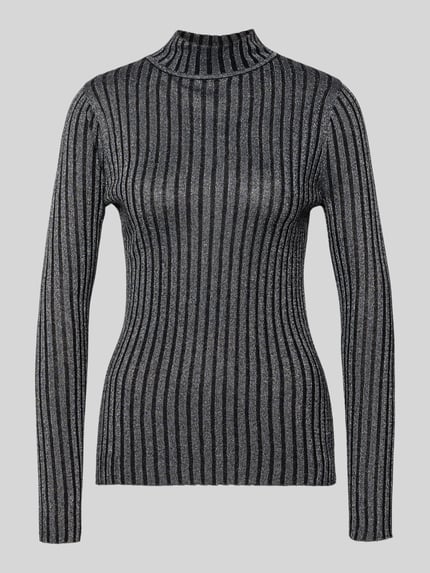 Soyaconcept Slim Fit Turtleneck-Pullover aus Viskose-Mix mit Stehkragen Modell 'Violetta' Metallic Black 2