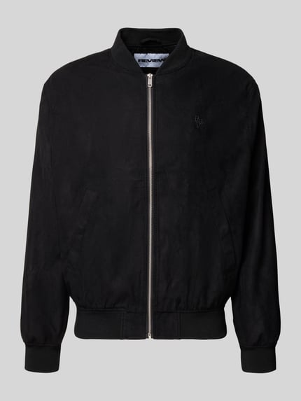 Produktfoto, Bomberjacke mit Reißverschluss van REVIEW voor heren, regular fit, ribboorden, opstaande kraag, steekzakken, zwart