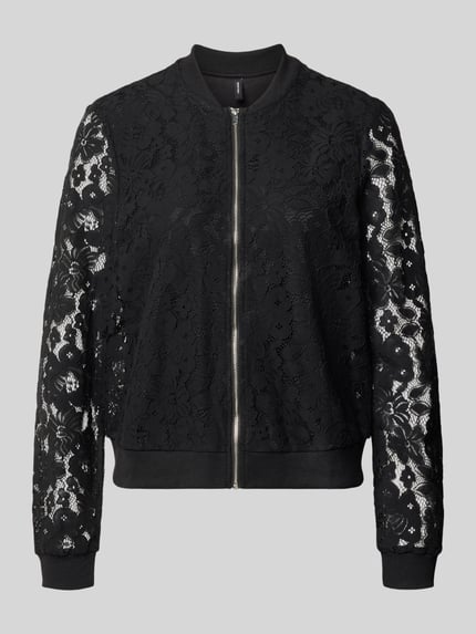 Produktfoto, Regular Fit Blouson aus Baumwoll-Mix Modell 'HONEY' von Vero Moda, czarny, kwiatowy wzór, faktura szydełkowana, ściągacze