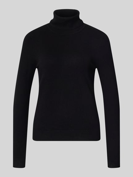 Produktfoto, Regular Fit Rollkragenpullover aus reinem Kaschmir von Christian Berg Woman in Schwarz, langärmliges Design, gerippter Kragen und Abschlüsse, glatte Textur