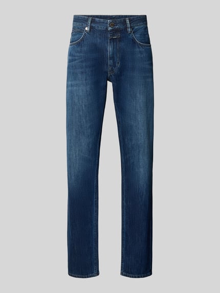 Productfoto, straight fit jeans uit puur katoen van closed, 5-pocketmodel, riemlussen, knoop- en ritssluiting, donkerblauw, heren jeans, binnenbeenlengte 80 cm, bandwijdte 43 cm