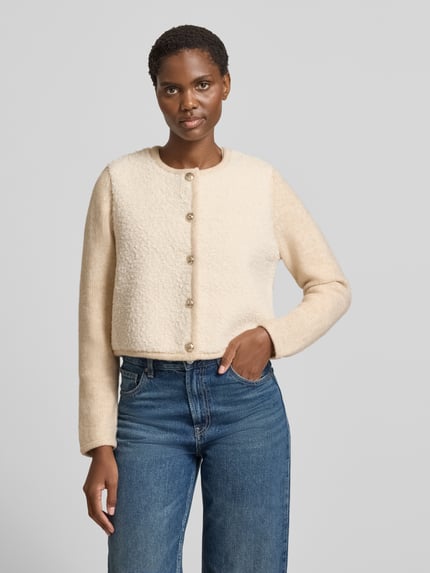 Oui Regular Fit Strickjacke mit Woll-Anteil Offwhite Melange 4