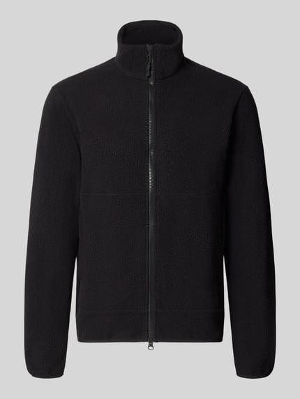 Produktfoto, czarna kurtka z polaru z gładką strukturą, stójka, zamek błyskawiczny, Regular Fit Fleecejacke mit Stehkragen Modell 'JASON' od ONLY & SONS