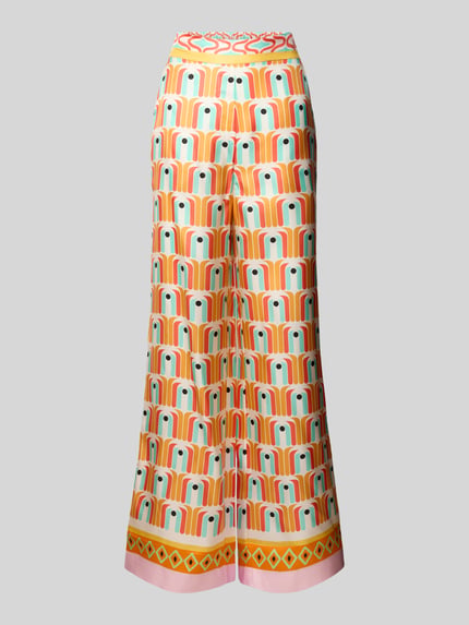 HERZENS Flared cut broek van zijde met elastische band Oranje - 2