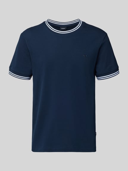 Produktfoto, dunkelblaues T-Shirt mit weißen Kontraststreifen Modell 'Jose' von JOOP! Collection, Baumwoll-Elasthan-Mix, Regular Fit