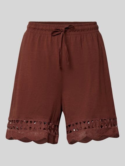 Produktfoto, Regular Fit Shorts aus reiner Baumwolle Modell 'GABBY' von Vero Moda in Braun, Optik: Unifarben, elastischer Bund, Tunnelzug, Jersey, Spitze am Saum