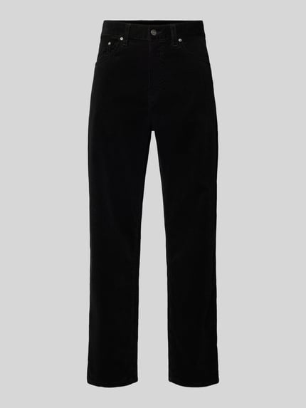 Produktfoto, Straight Fit Hose aus reiner Baumwolle in Cord-Optik von Carhartt Work In Progress, 5-Pocket-Design, schwarze Farbe, strukturierte Oberfläche