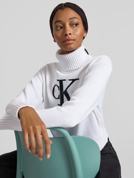 Calvin Klein Jeans Gebreide coltrui, model 'CHENILLE' Wit - 3