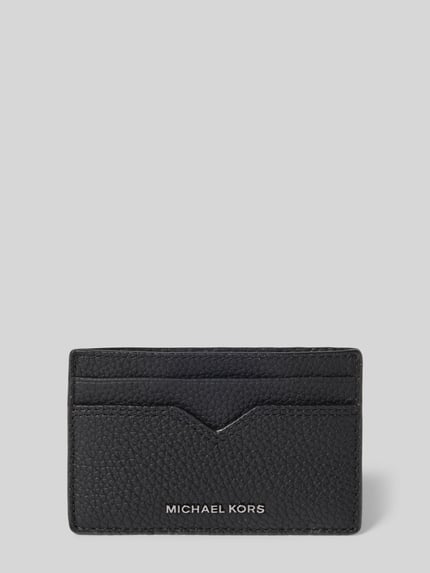 Produktfoto, Kartenetui aus Leder Modell 'HUDSON NOTCHED' von Michael Kors, czarne, drobna faktura, logo, kilka przegródek, etui na karty dla mężczyzn