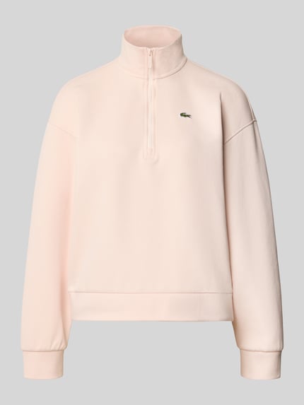 Produktfoto, Relaxed Fit Sweatshirt aus Baumwoll-Mix von Lacoste in zartem Rosa mit glatter Textur und halbem Reißverschluss, Damen Sweatshirt