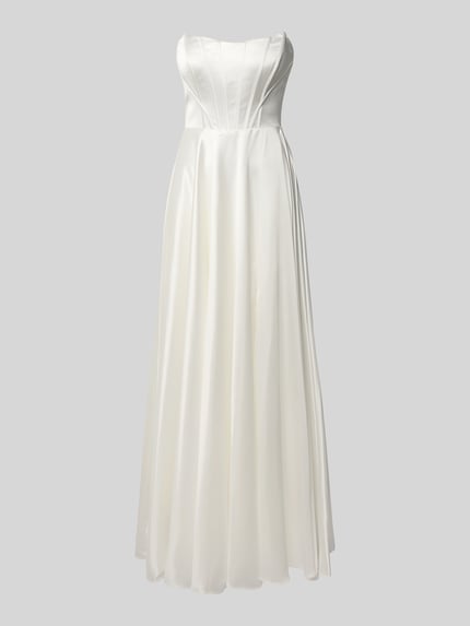 Productfoto, Regular Fit Brautkleid aus Satin van Luxuar, dames bruidsjurk van satijn in regular fit, getailleerde pasvorm, loopsplit, strapless, ruglengte maat 36: 136 cm, borstwijdte maat 36: 34 cm, effen wit met glanzende textuur