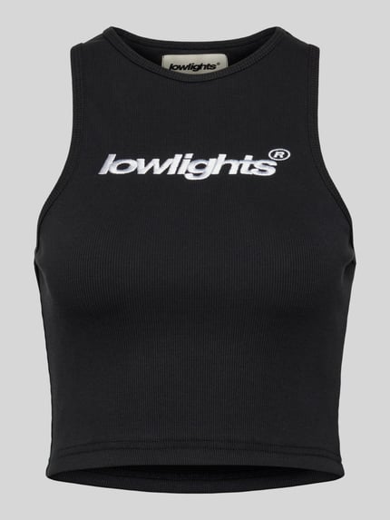 Low Lights Studios Top krótki z wyhaftowanym logo model ‘BASIC’ Czarny 2
