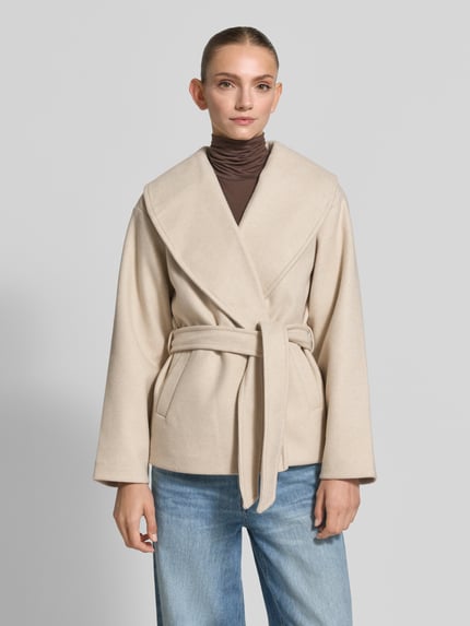 VERO MODA krój regular fit krótki płaszcz z wiązanym paskiem model 'ANNE' Écru 4