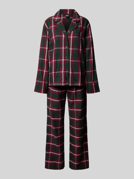 Produktfoto, ciemnozielona i bordowa krata, miękka mieszanka bawełny i wiskozy, Regular Fit Pyjama aus Baumwoll-Viskose-Mix Modell 'Holiday_Gift Set' od BOSS, piżama damska