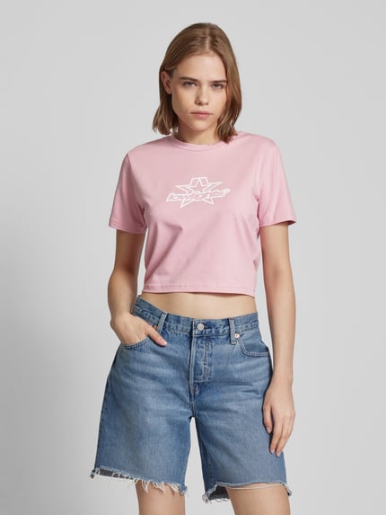 Low Lights Studios Kort T-shirt met labelprint, model 'SUPERSTAR' Roze - 4