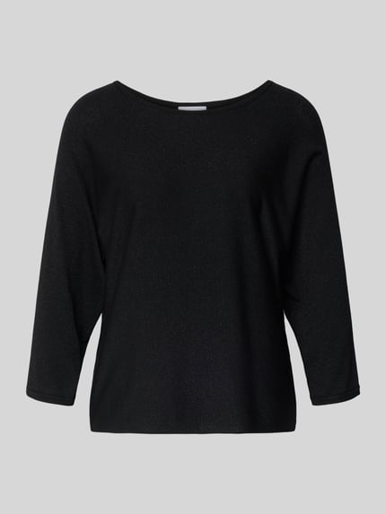 Produktfoto, Relaxed Fit Pullover aus Viskose-Mix in Strick-Optik von comma in Schwarz mit Glitzer-Optik, U-Boot-Ausschnitt, 3/4-Arm.