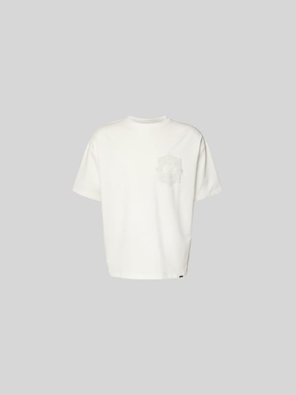 Produktfoto, Regular Fit T-Shirt aus Baumwoll-Mix von Don´t Waste Culture, męski t-shirt z mieszanki bawełny i elastanu, krój regular fit, okrągły dekolt, detal z logo, z krótkim rękawem, długość tyłu w rozmiarze M: 68 cm, kolor biały, gładka faktura