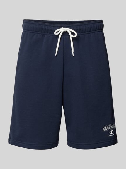 Produktfoto, dunkelblaue Sweatshorts mit weißem Tunnelzug, Logo und elastischem Bund, Sweatshorts mit Logo und elastischem Bund von CHAMPION, Herren, Baumwoll-Mix, Regular Fit, Bundweite 41 cm, Innenbeinlänge 20 cm