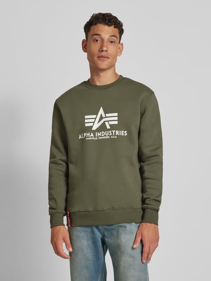 Alpha Industries Bluza z Nadruk z logo Model 'BASIC SWEATER' Oliwkowy 4