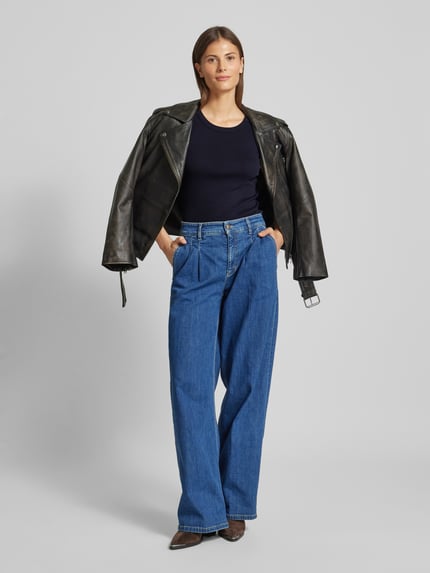 Marc O'Polo Top o kroju shaped fit z prążkowanego dżerseju z okrągłym dekoltem Granatowy 1