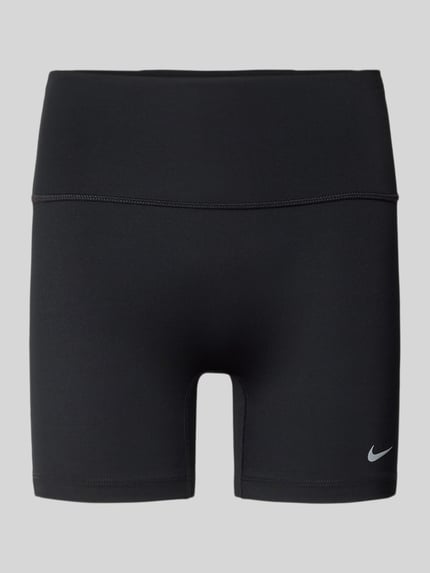Produktfoto, schwarze Leggings mit Label-Print Modell 'TEMPO' von NIKE TRAINING aus elastischem Material-Mix, enganliegend, glatte Textur